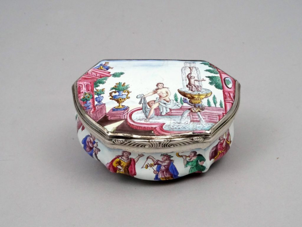 Wonderful German Enamel 18th Century Snuff Box With Silver Mountings 